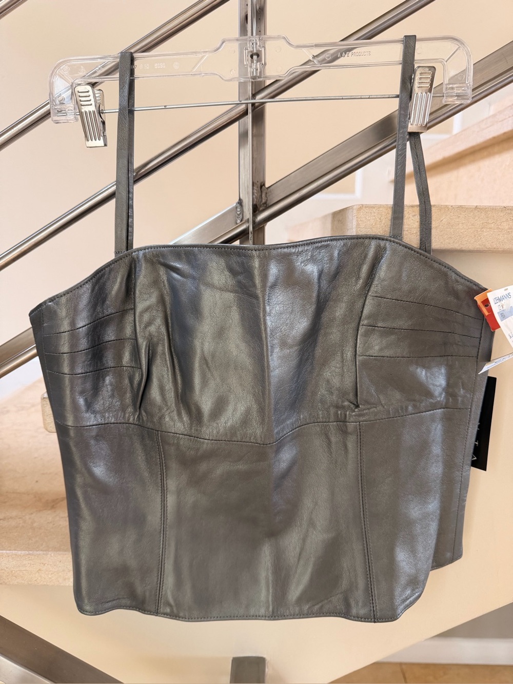 Vintage Metalic Gray Leather Bustier Top